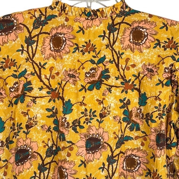 Bindu Corinne 100% Cotton‎ Long Sleeve Floral Top Yellow Ruffle Trim Size XL - Picture 5 of 11